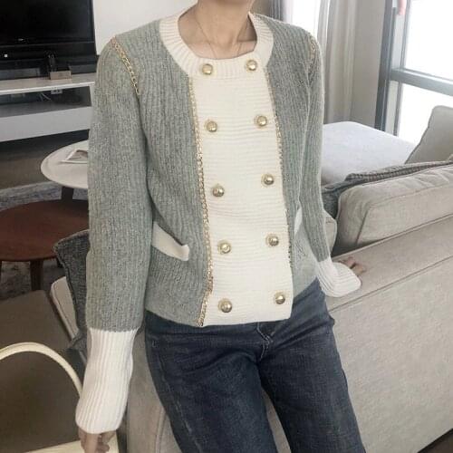 Runway Cardigan Sweater 2020 New Fashion Cardigan Crop Top Round Neck Double Breasted Gold Buttons Chain Edged Cardigan Women