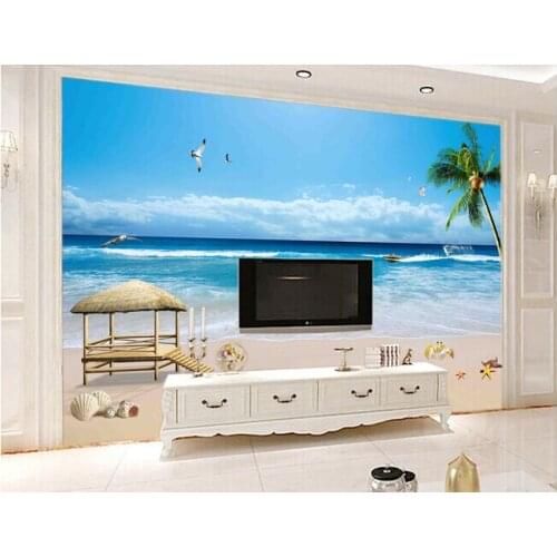 The custom 3D murals,The blue sky and sea coconut scenery,living room sofa TV wall bedroom wall paper