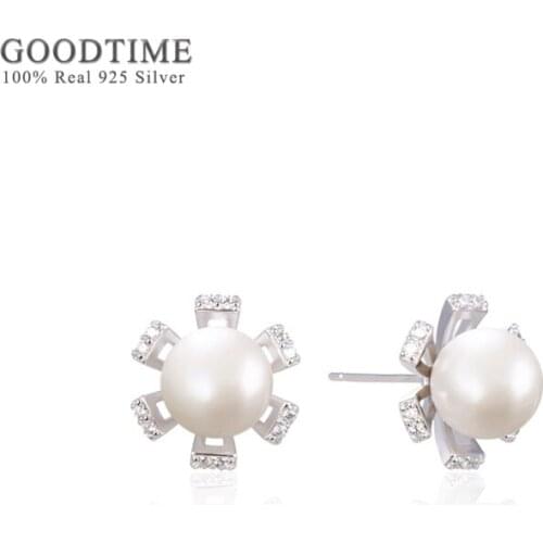 Fashion Pearl Earring For Women Pure 100% 925 Sterling Silver Stud Earring Jewelry Accessories For Bride Wedding Party