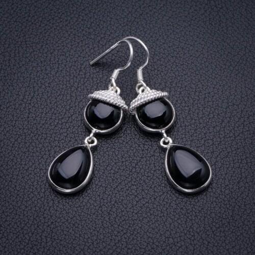 StarGems Natural Black Onyx Handmade 925 Sterling Silver Earrings 1.75" D3904