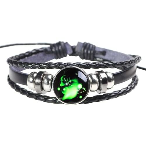 12 constellation luminous jewelry birthday charm gifts for girls men fashion 12 zodiac leather woven bracelets