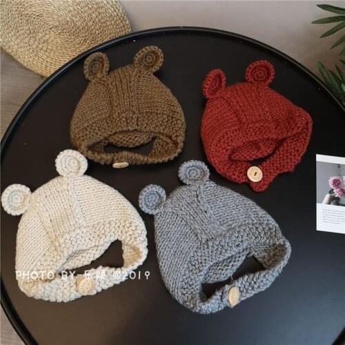 Knitted Baby Hats Winter Crochet Baby Beanies Hat Cotton Children Girls Boys Hat Toddler Kids Earmuffs Caps Bonnet For Girl