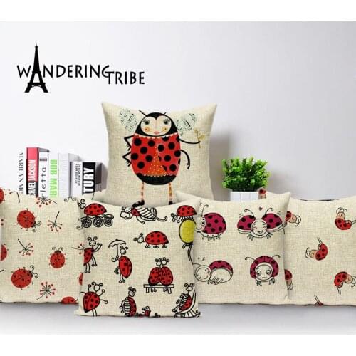 High Quality Cartoon Pillows Home Decoration Green Cushion Covers Custom Luxury Throw Pillow Cute Ladybug Cushion For Chair