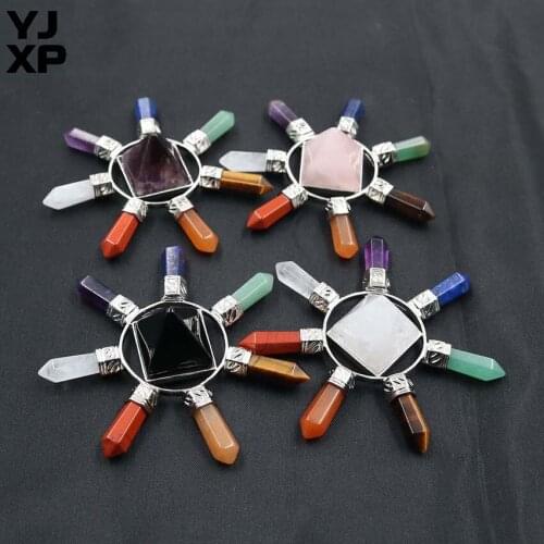 YJXP Natural Stone Energy Generator Reiki Healing Balance 7 Chakra Point Square Pyramid White Crystal Jewelry Findings 1 Pcs