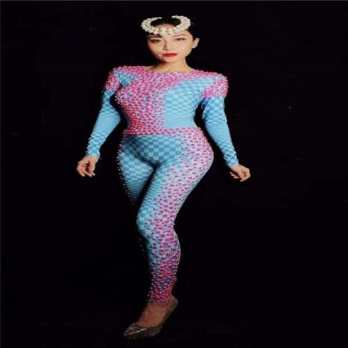 E53 Female ballroom dance stage wears prom costumes singer show dress dj bodysuit party jumpsuit bar clothe disco outfits club