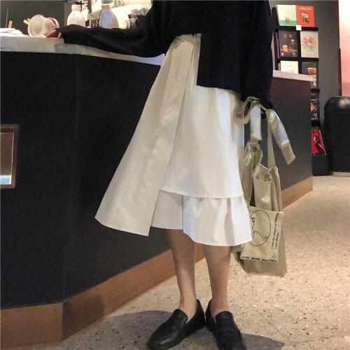 Womens Autumn pleated skirt Black Elegant Gothic Irregular Patchwork Streetwear Skirt Harajuku Hight Waist Korean Skirt