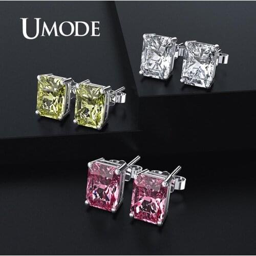 UMODE Small Colorful CZ Studs Earrings for Women Crystal Zircon Earrings Fashion Jewelry Korean Style Accessories mujer UE0594