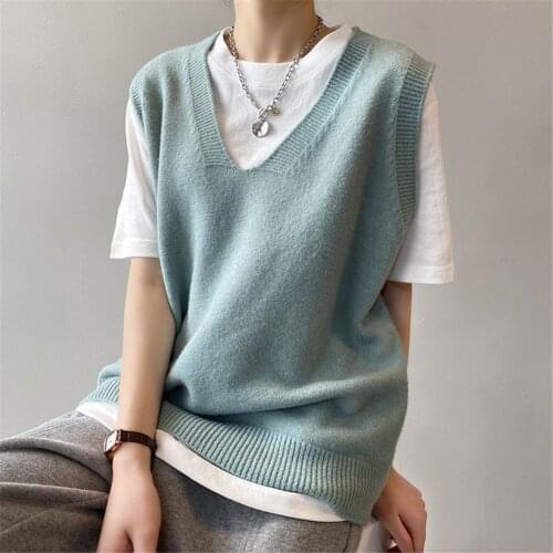 2021 Oversized Cashmere Women Vest Sweater Fashion Knitted Sweater Female Waistcoat Sweater Tops Women Clothes Outfits ZY5985