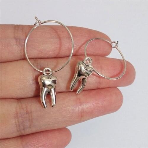 Tooth Hoop Earrings 20mm Hoop, Small Hoop Earrings, Dental Hygienist Gift, Dentist Gift, Tooh Charm Jewelry, Human Teeth Jewelry