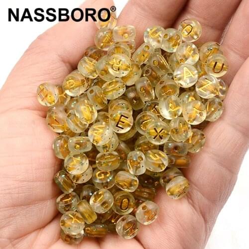 100pcs/lot Transparent Add Colorful Glitter Acrylic Beads Gold Letter Beads For Jewelry Making DIY Accessories Bracelet Necklace