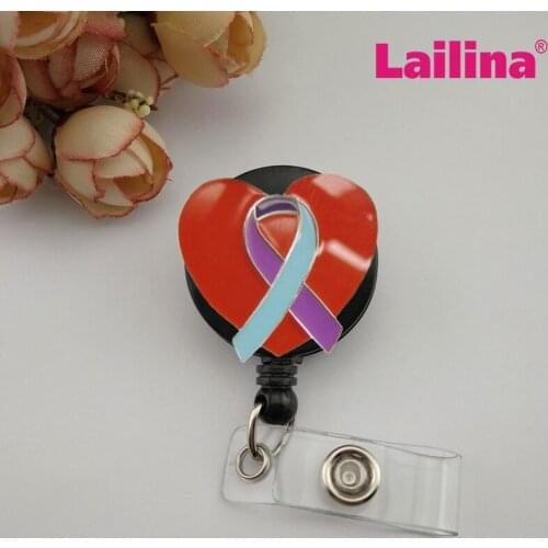 20pcs/lot Nurse ID Badge Holder Reels Enamel Ribbon Red Heart Shape Nurse Name Card Holder Retractable Badge Clips