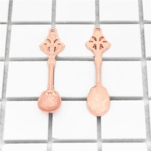 5pcs/lot 63x14mm Rose Gold Color Plated Soup spoon Charms Pendants For Making DIY Jewelry, Jewelry Accessories wholesale