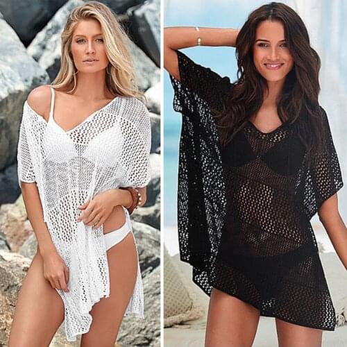 50%HOTWomen Bikini Cover Up Solid Color Anti Sun Hollow Out Long Sleeve Swimwear Blouse for Beach