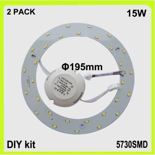 Free shipping DIY install 2 PACK 15W circular LED panel disc LED ceiling plate round luminaries lampara dia195mm 5730SMD