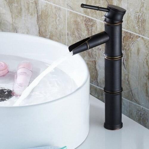 Black Oil Rubbed Brass Bamboo Style Single Handle Lever Bathroom Vessel Sink Basin Faucet Mixer Waterfall Water Tap ahg026