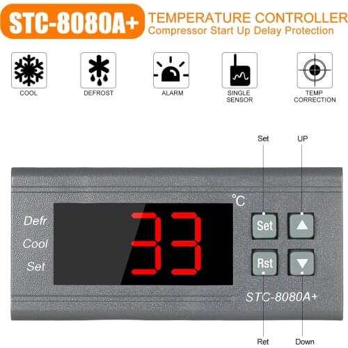Digita Temperature Controller STC-8080A+Refrigerator Thermostat for Refrigerator Automatic Defrosting with NTC Sensor Probe 220V