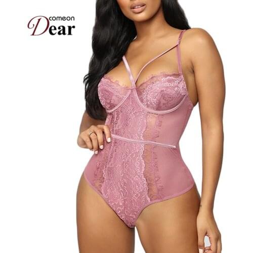 Comeondear Lace Bodysuit Sexy Teddies Outfit Open Cup Body Mujer Transparent Sleeveless Women Jumpsuits Sheer Teddies RB80875