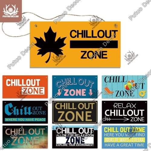 Putuo Decor Chill Out Zone Wooden Sign Plaque Wood Door Hanging Relax Plaque for Camping Tent Man Cave Game Room Door Decoration
