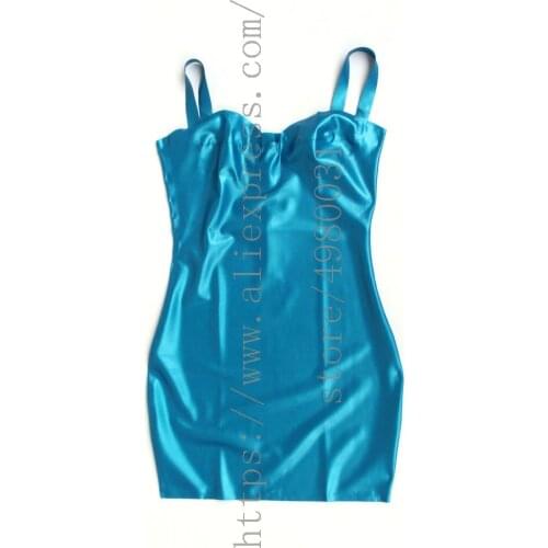 3D breast design bling metallic blue erotic latex dress Zentai womens latex dress mini with back zipper