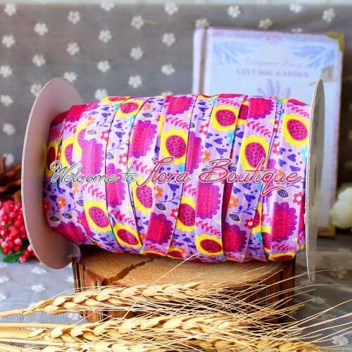 FLRA ElasticFloral flower printed elastic printed solid Fold Over Elastic foe wholesale 5/8 foe