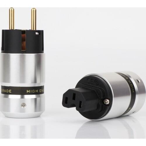 Hi-End Gold Plated Schuko EU Power Plug IEC Connector for DIY Mains Power Cable