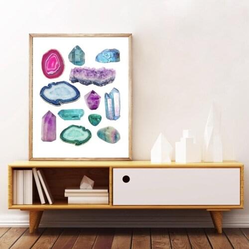Canvas Pictures Home Decor Painting Gemstones Minerals Wall Art HD Prints Modular Watercolor Nordic Style Poster For Living Room