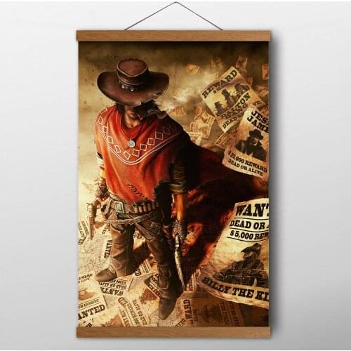 Solid wood Scroll Paintings Video Games Gunslinger American Cowboy Wall Art Posters Canvas Printed Decoration For Living Room