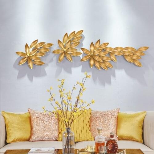 Chinese Creative Wrought Iron Gold Leaf Wall Hanging Accessories Home Livingroom Wall Mural Crafts Hotel Wall Sticker Decoration