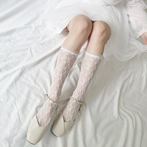 Lolita Lace Stockings Women Thin High Knee Socks Transparent Thin Long Stocking Leg Calcetines Medias