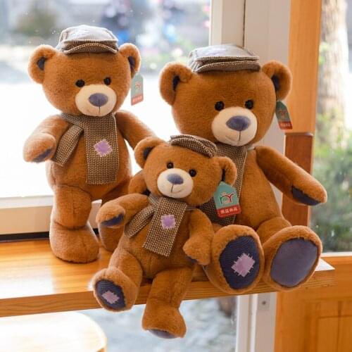 35/45/55cm Cute Brown Teddy Bear Plush Toys Lovely Teddy with Scarf Hat Dolls Stuffed Soft Toys for Kids Girls Birthday Gift