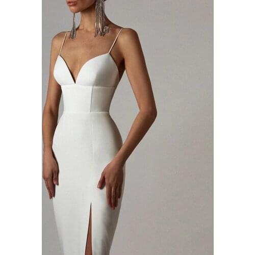Fashion white Sexy Bandage Dresses Women Spaghetti Strap Belt Sashes Green White V Neck Party Club Vestidos Bodycon 2021