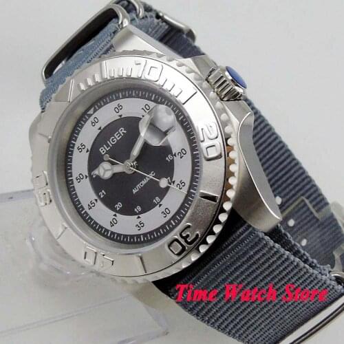 40mm BLIGER Luxury Quality automatic wrist watch men sapphire glass waterproof diver pilot nylon date luminous silver 127