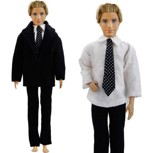 Men Business Suit White Shirt + Pants + Coat Black Tuxedo with Tie Formal Wedding Party Accessories Clothes for Barbie Ken Doll