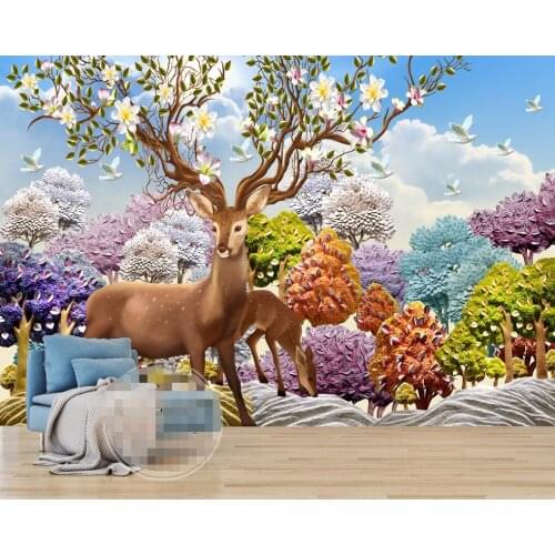 Beibehang Custom 3D Wall Mural Wallpaper Home Decor Nordic 3D relief dream forest deer sofa TV background wall 3d wallpaper