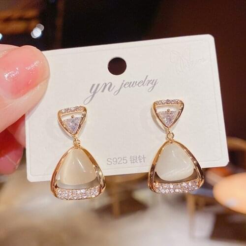 OLIRAFT 2021 Trendy Korean Luxury Designer Opal Triangle Geometric Earrings For Women Jewelry Delicate Earings Wholesale