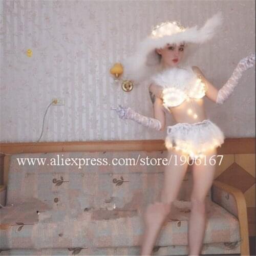 Wholesale Price Fashion Sexy Led White Color Led Bra Shorts Hat Fashion Led Dress Bra Suit for DJ Show Stage Ballroom