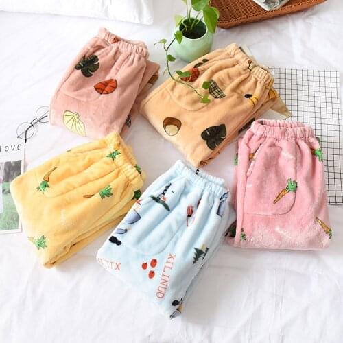 Autumn Pijamas Women Winter Warm Flannel Pants Cute Printed Trousers Windproof Plus Size Home Pants Loose Soft Cartoon Sleepwear