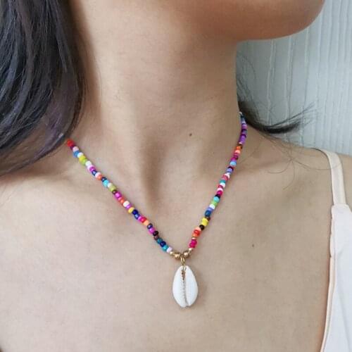 Boho Style Beads Link Choker Necklace Womens Beach Holiday Jewelry Gift Fashion Natural Shell Pendant Girls Clavicle Necklace