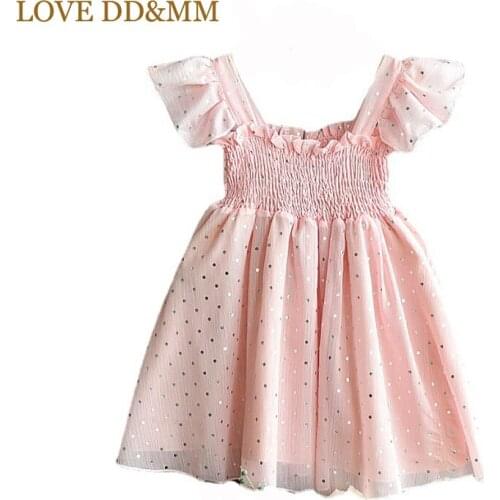LOVE DD&MM Girls Dresses 2021 Summer Bow Sequins Comfortable Mesh Dress Kids Sweet Costume Children Party Dress