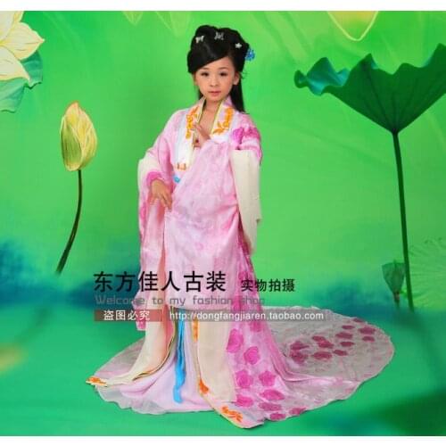 Pink Rose Kids' Costume Girls' Hanfu Stage Clothing Photography Costume Little Empress