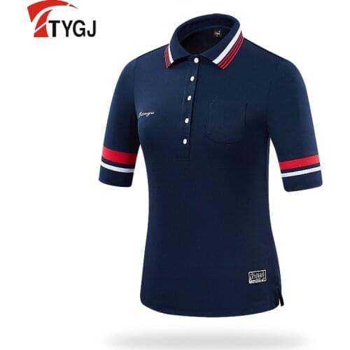 PGM Golf Shirt Woman Summer Outdoor Sport Short Sleeve T-shirts Clothes Button Neck Slim Fit Shirts Golf Apparel
