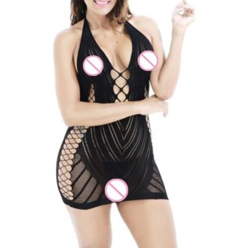 Sexy Lingerie V Neck Babydolls Erotic Sleepwear Plus Size Women Mini Dress fishnet Backless Underwear Lenceria mujer dropship