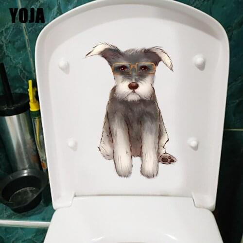 YOJA 16.6CM×23.4CM Schnauzer With Glasses Fuuny Toilet Decoration Home Kids Room Wall Stickers T1-2628