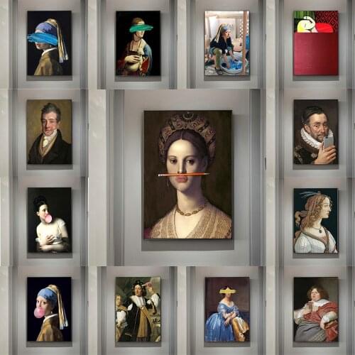 Nordic Famous Fun Picture Girl Pearl Earrings Bubble Retro Wall Art Canvas Painting Abstract Wall Art Poster Pictures Home Decor