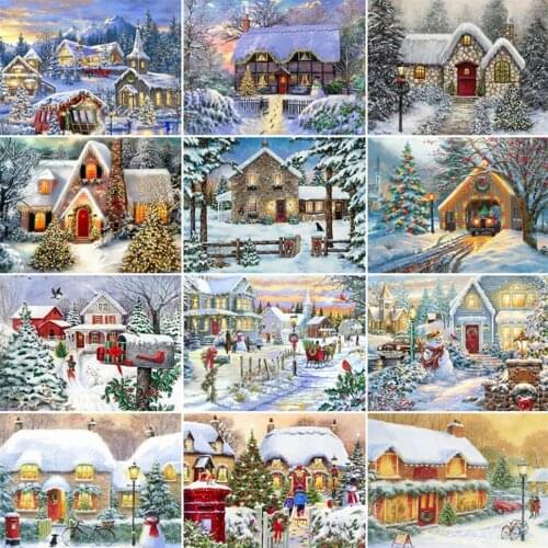 Yumeart Paint With Diamond Painting Landscape Diamond Embroidery Winter Picture Rhinestones Needlework House Decor for Home