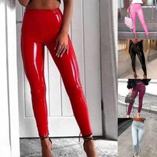 Sfit Autumn Winter Womens Leather Pants Female Winter High Waisted Pants Leather Trousers PU Skinny Stretch Pencil Pantalons