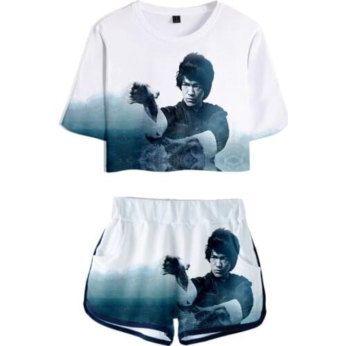 2020 Be Water My Friends Clothes 3D Female Two Piece Set Summer Short Sleeve Crop Top+Shorts Womens Sets Girls Sexy Suits