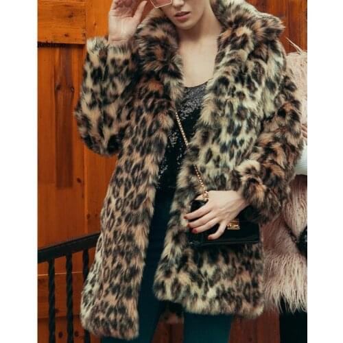 Women Faux Fur Coat Leopard Printed Winter New Thicken Warm Long Sleeve Fur Women Outerwear Elegant Trench Overcoats