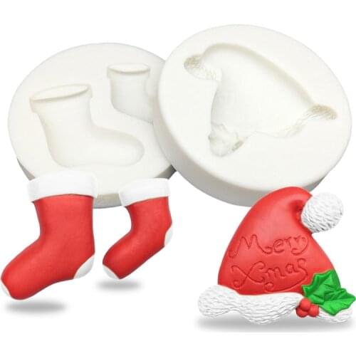 2 pcs Christmas Hat Stocking Silicone Sugarcraft Mold Resin Tools Cupcake Baking Mould Fondant Cake Decorating Tools