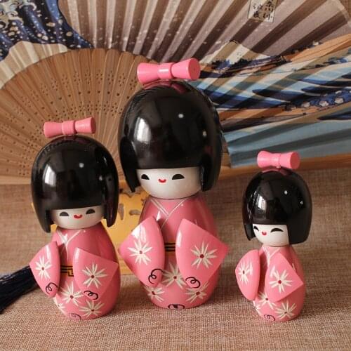 3Pcs/Lot Cute Handmade Oriental Japanese Kokeshi Girls Wooden Dolls Toy Traditional Action Figure Collection Kids Children